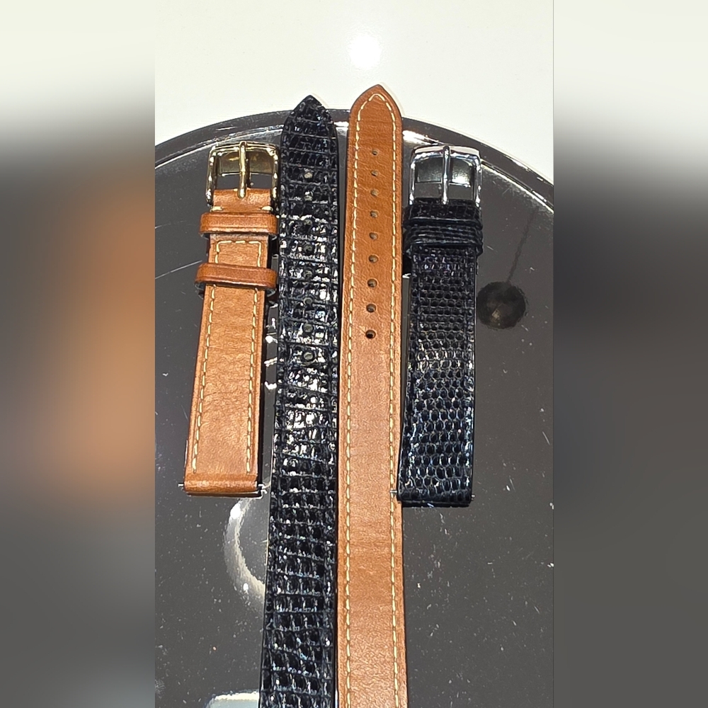 Michele 16mm Black Textured and Tan Leather Interchangeable Watch Straps